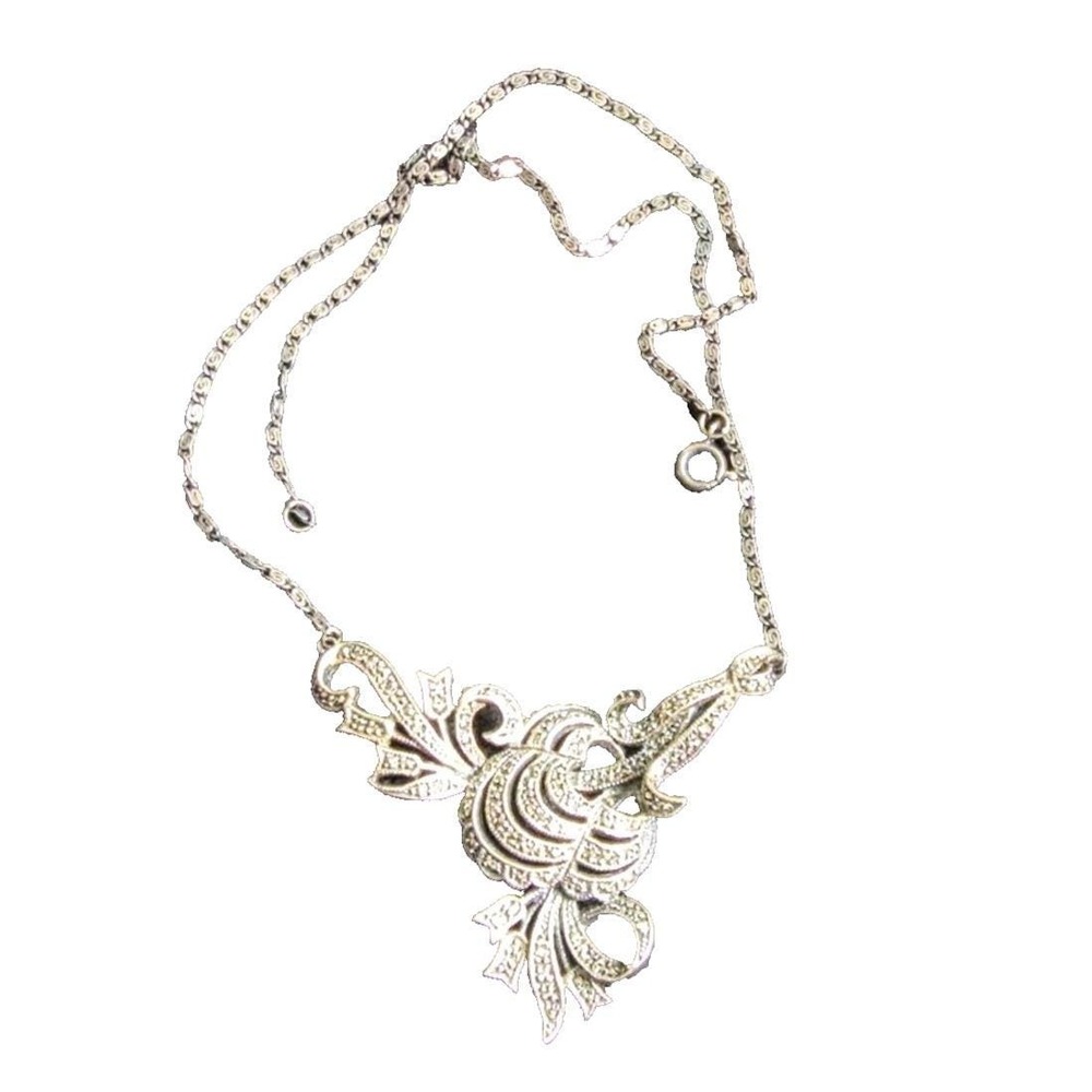 Antique Sterling Silver Marcasite Art Deco Collar Necklace Vintage Glamour